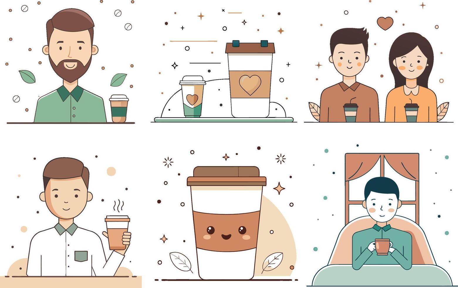 Coffee lovers with takeaway cups, people, and cozy moments vector