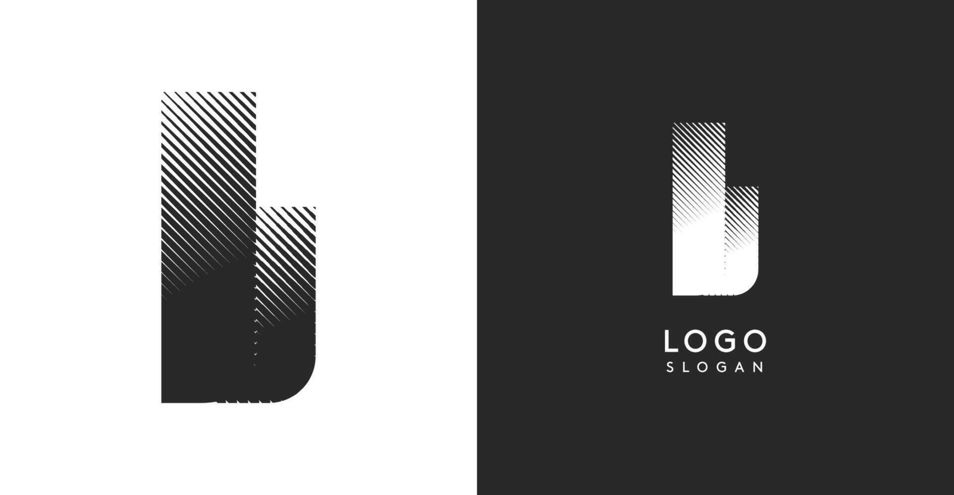 L letter. Sharp contrast monogram strike diagonal hatching for industrial yet modern look. High bold logo template. Logotype concept design for brand in tech, architecture, fashion vector