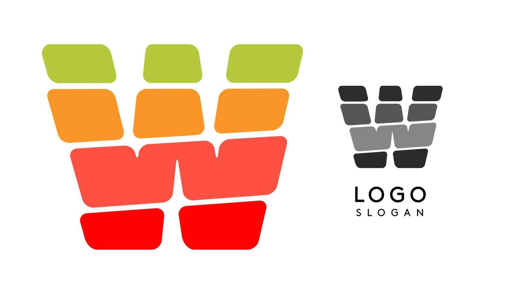 Bright colorful letter W, layers blocks like sandwich, stone balancing or rock stacking. Modern cartoon monogram for kid joyful book, blocky toys logo. illustration vector