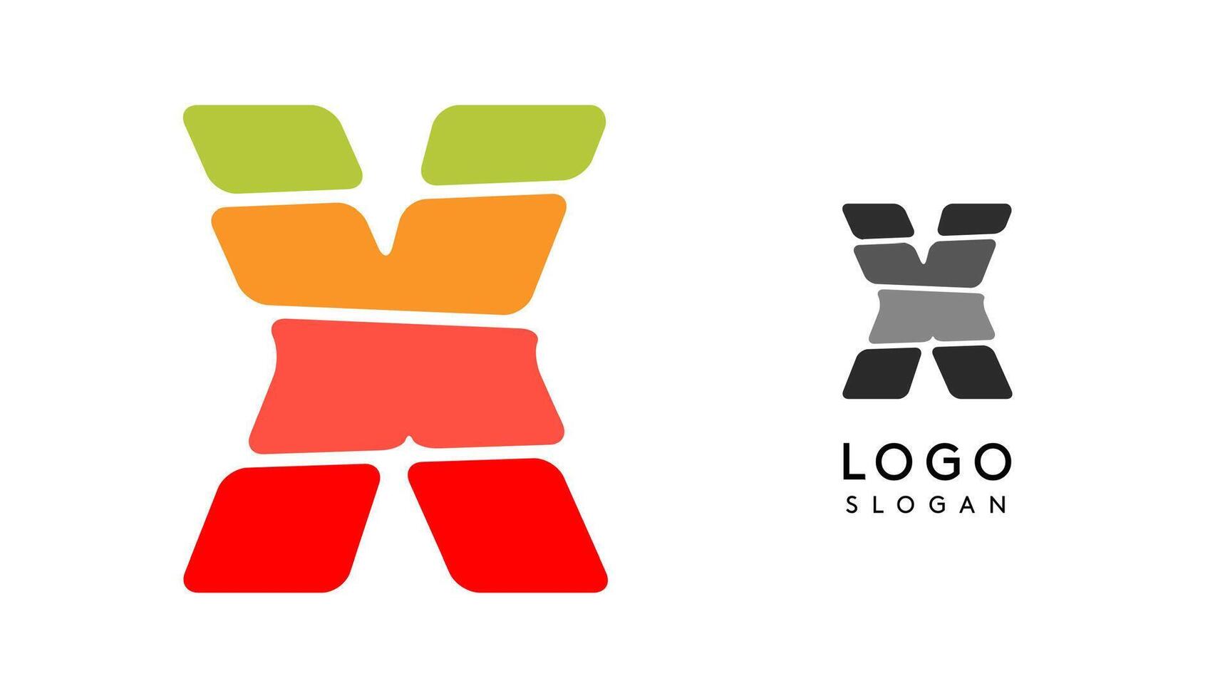 Bright colorful letter X, layers blocks like sandwich, stone balancing or rock stacking. Modern cartoon monogram for kid joyful book, blocky toys logo. illustration vector