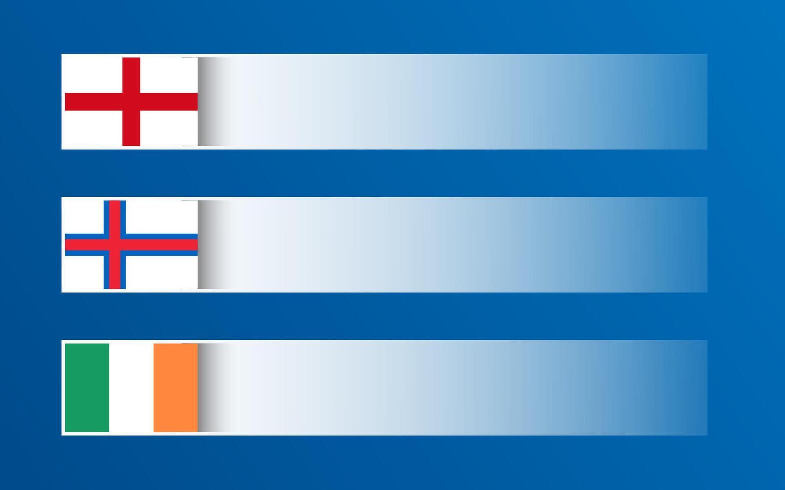 Simple banner with English, Faroese and Irish flags and blank space for your text and design. Made in England, Made in Faroe Islands, Made in Ireland. Modern illustrations vector