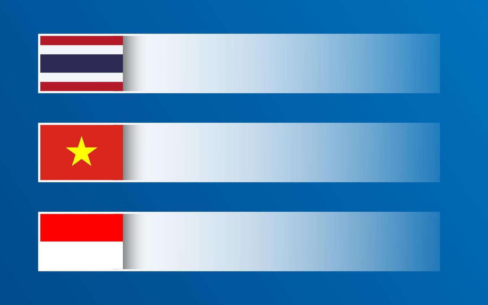 Simple banner with Thai, Vietnamese and Indonesian flags and blank space for your text and design. Made in Thailand, Made in Vietnam, Made in Indonesia. Modern illustrations vector