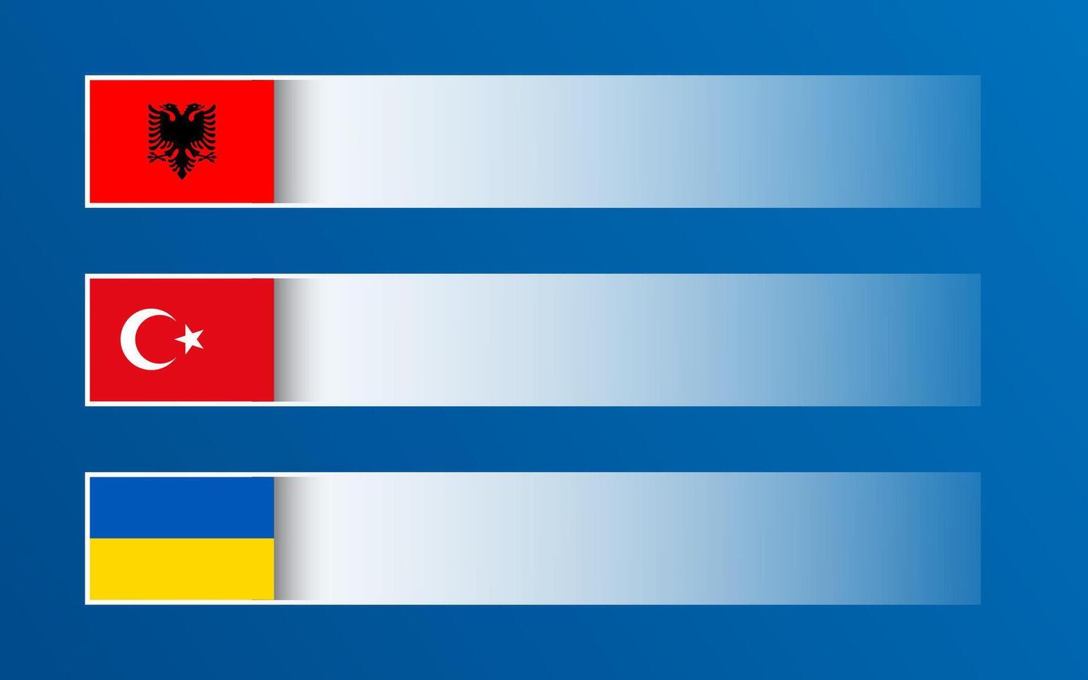 Simple banner with Albanian, Turkish and Ukrainian flags and blank space for your text and design. Made in Albania, Made in Turkey, Made in Ukraine. Modern illustrations vector
