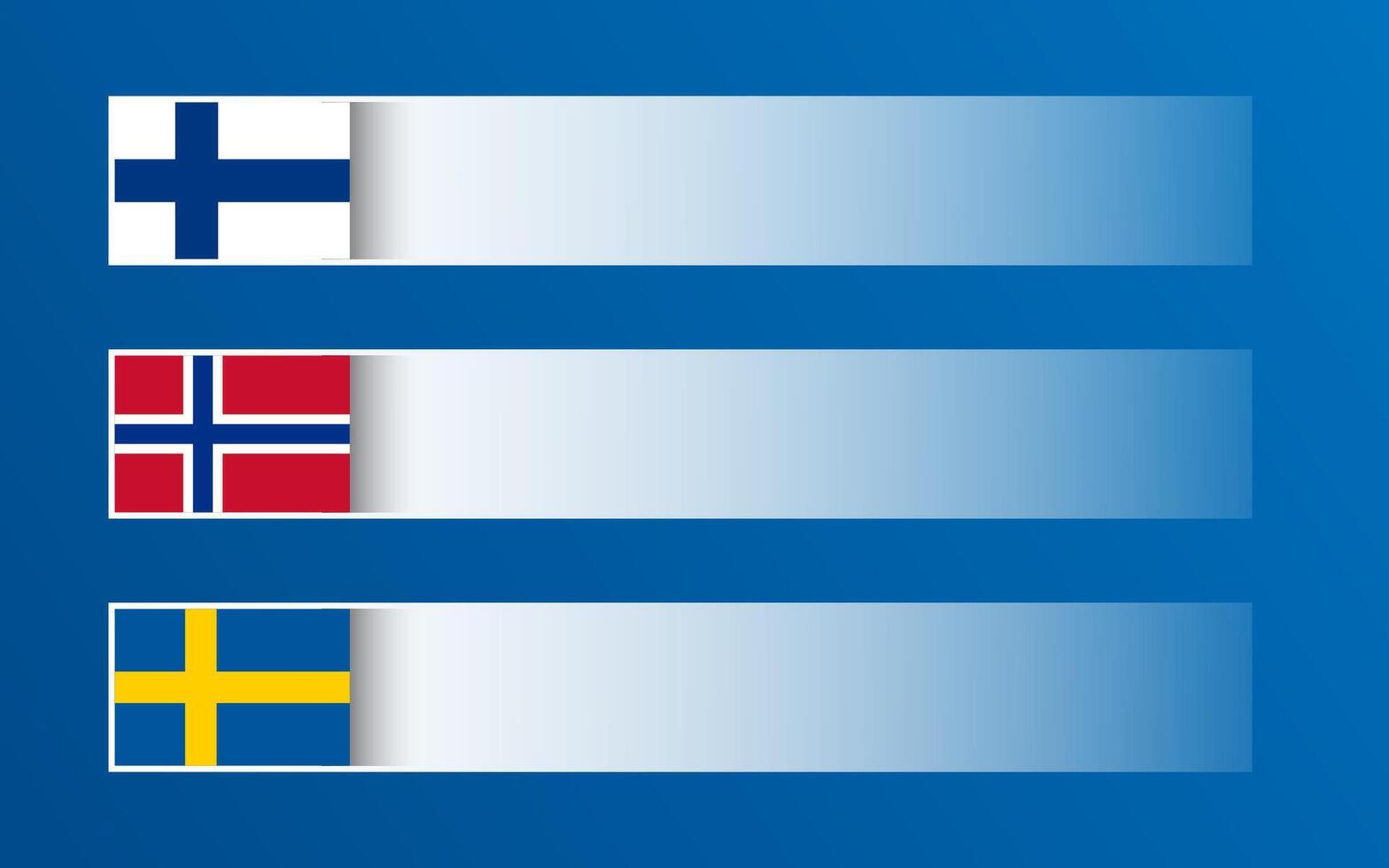 Simple banner with Finnish, Norwegian and Swedish flags and blank space for your text and design. Made in Finland, Made in Norway, Made in Sweden. Modern illustrations vector