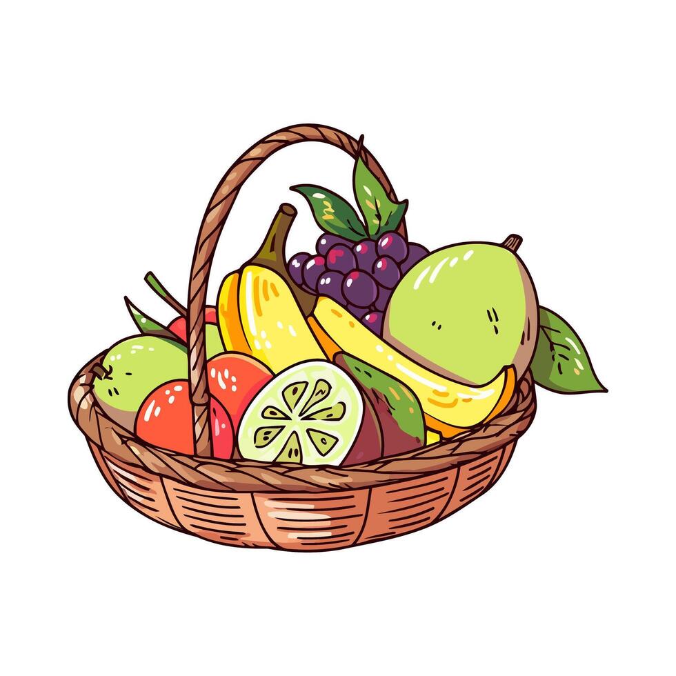 Fruit basket with fruit and vegetables illustration vector