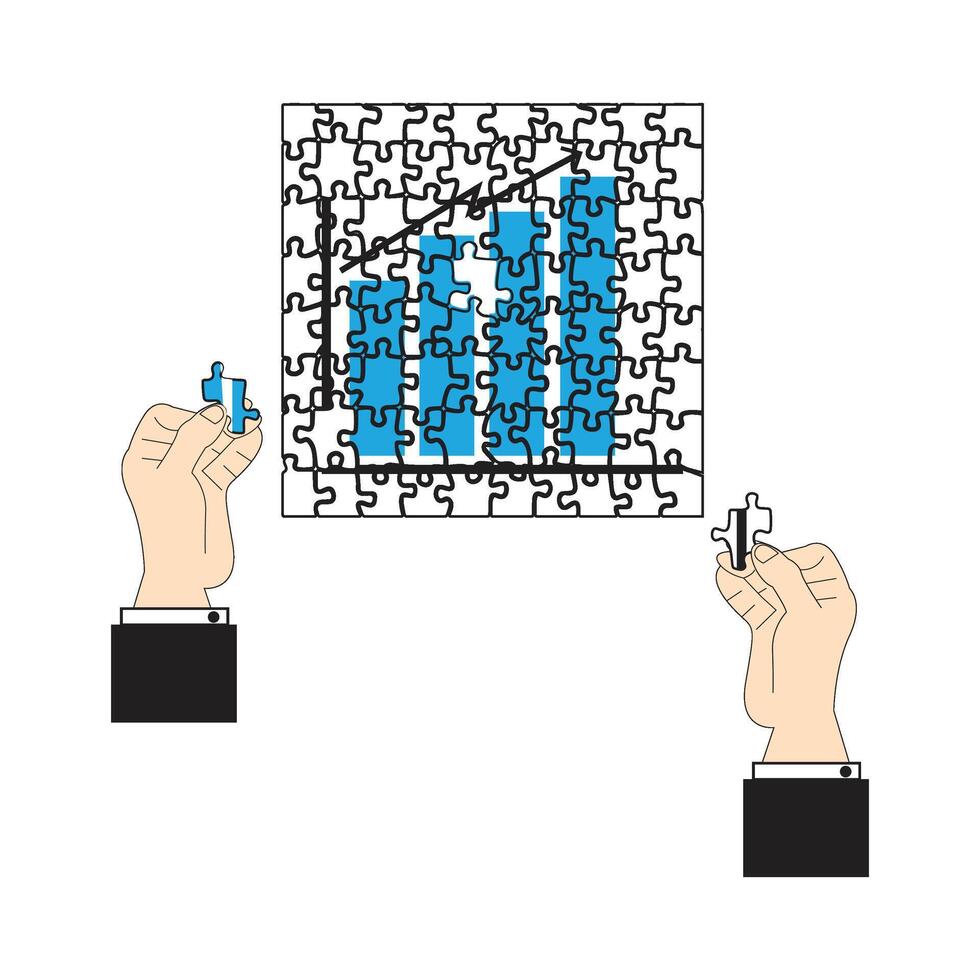 A hand holding a piece of jigsaw puzzle with a bar chart vector