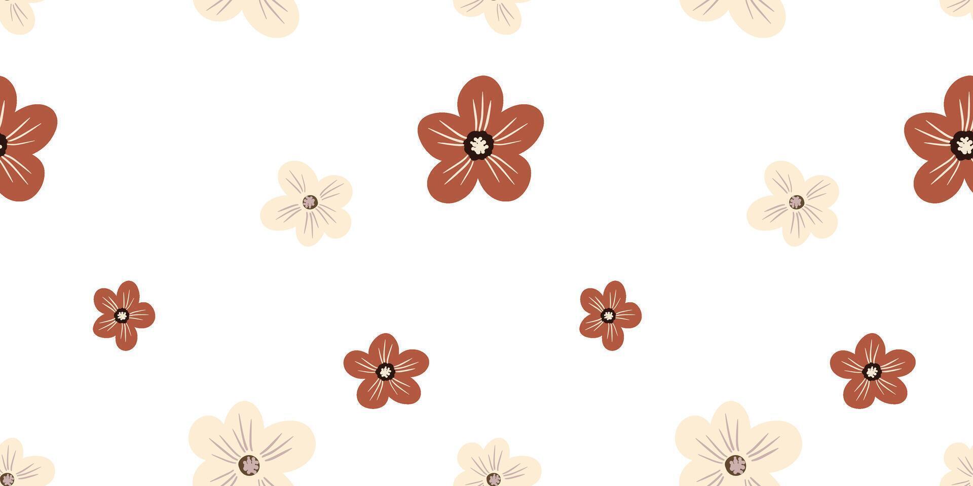 Vintage floral background with red and ivory flowers on white background. Seamless pattern for design and fashion prints.Stock illustration. vector