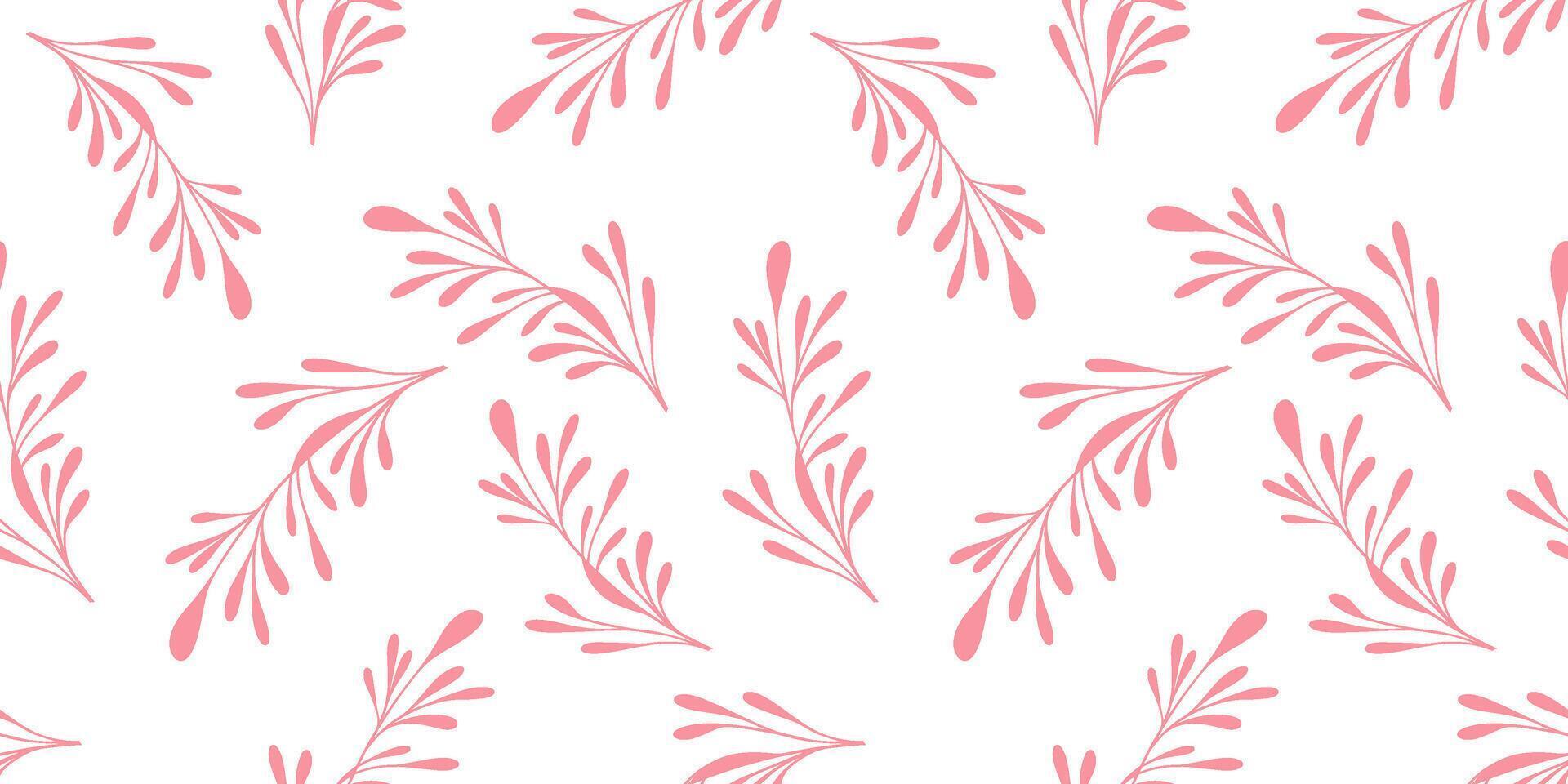 Seamless monochrome pink floral pattern with twigs and leaves for design use textile wallpaper botanical branches palm tropical vector