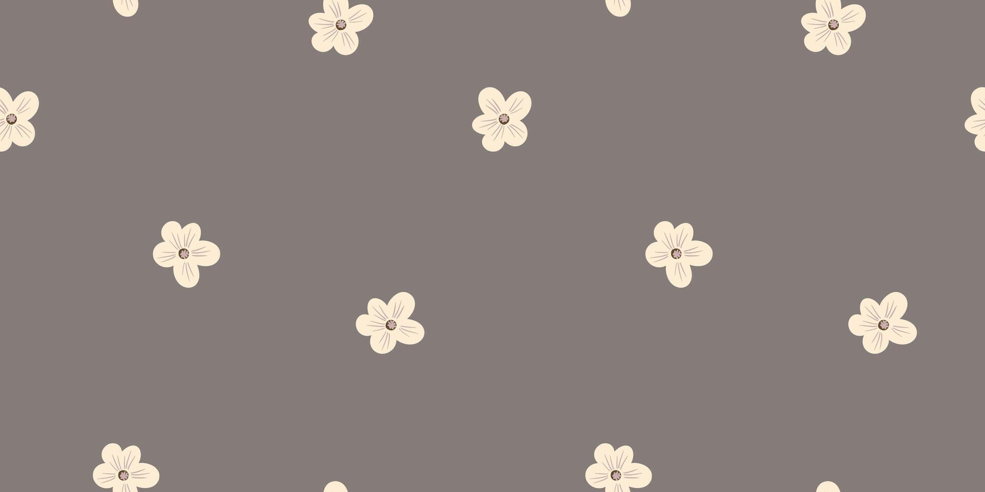 Vintage floral background with ivory flowers on grey brown background. Seamless pattern for design and fashion prints.Stock illustration. vector