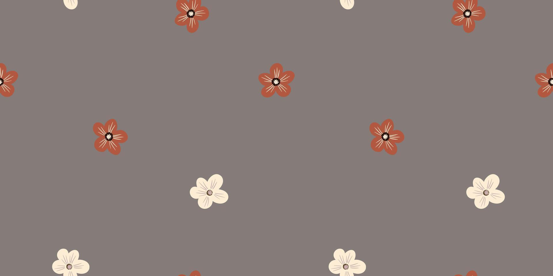 Vintage floral background with red and ivory flowers on grey brown background. Seamless pattern for design and fashion prints.Stock illustration. vector