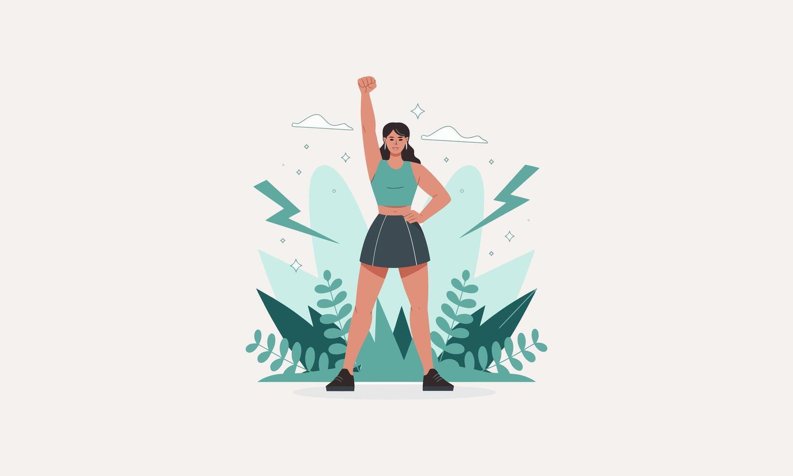 confident woman raising her fist in empowerment pose vector
