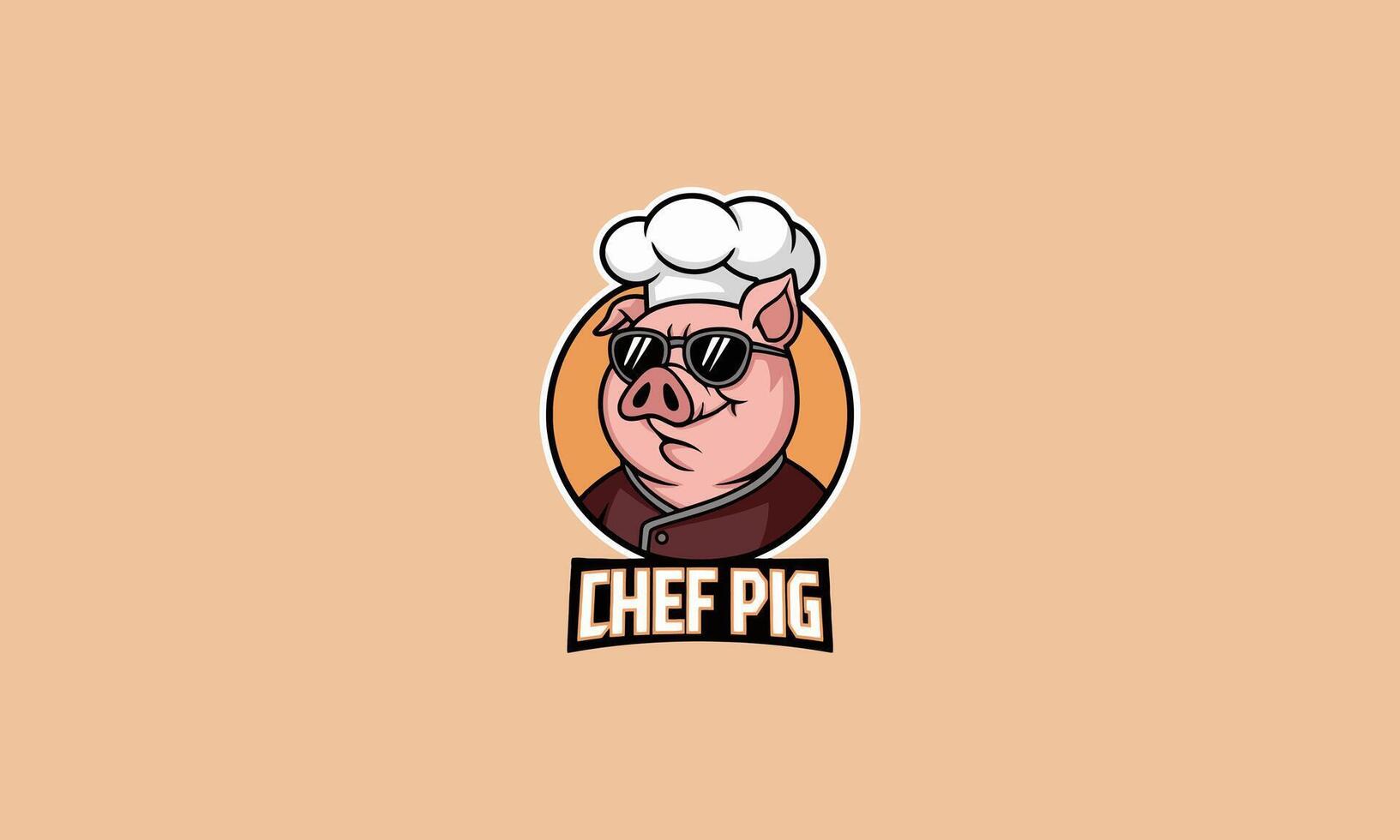 Cool pig chef in sunglasses and hat, cooking logo design vector