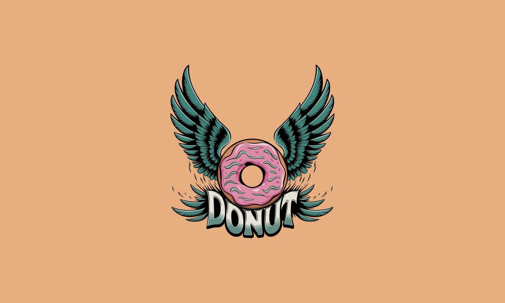 Winged donut with pink frosting in a bold graphic style. vector