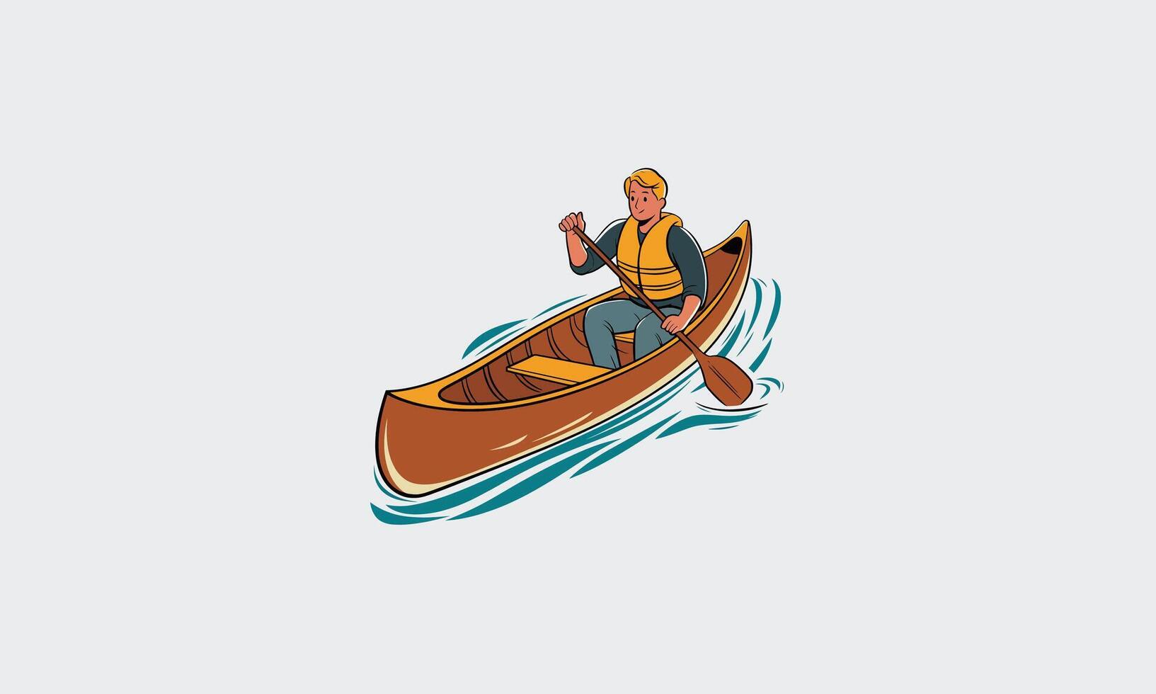 man paddling a canoe on the water while wearing a life vest vector