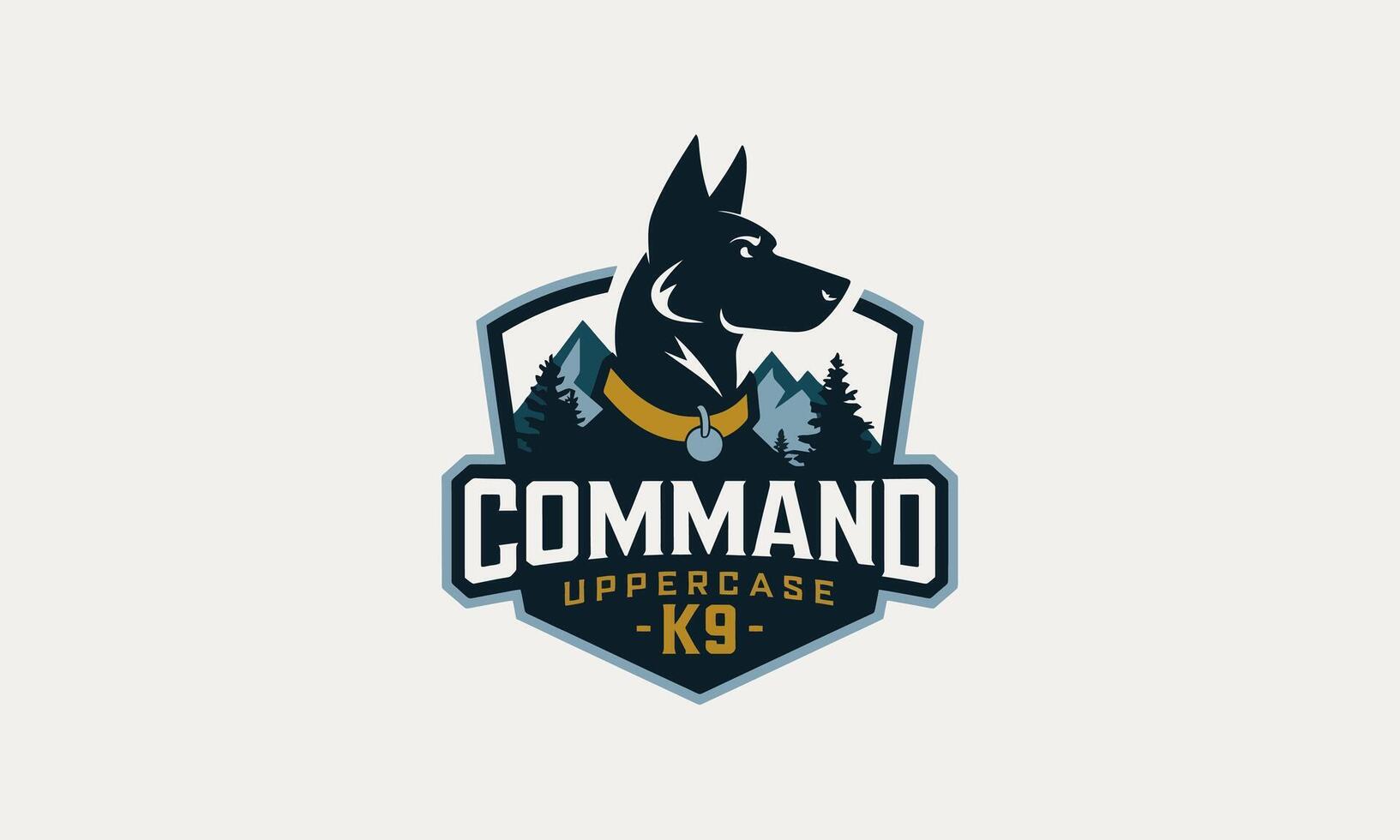 Silhouette of K9 dog in command shield logo design vector