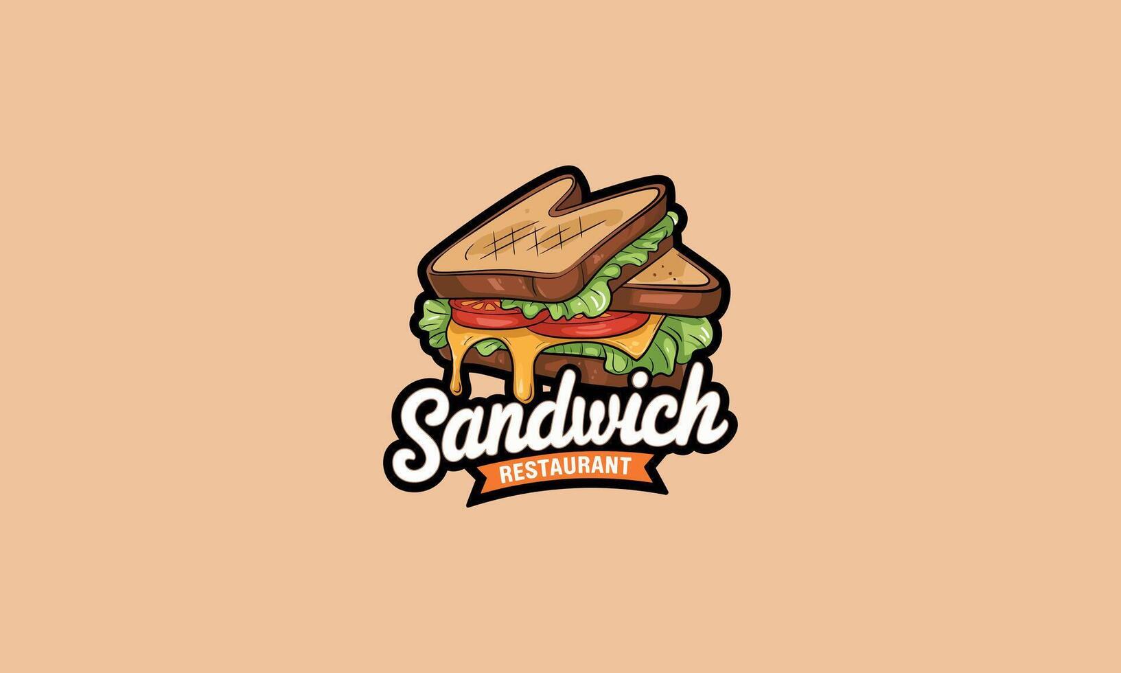 Delicious sandwich logo with melted cheese and veggies vector