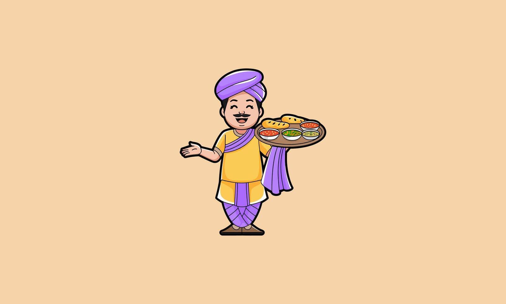 Smiling Indian man serving traditional indian meal vector