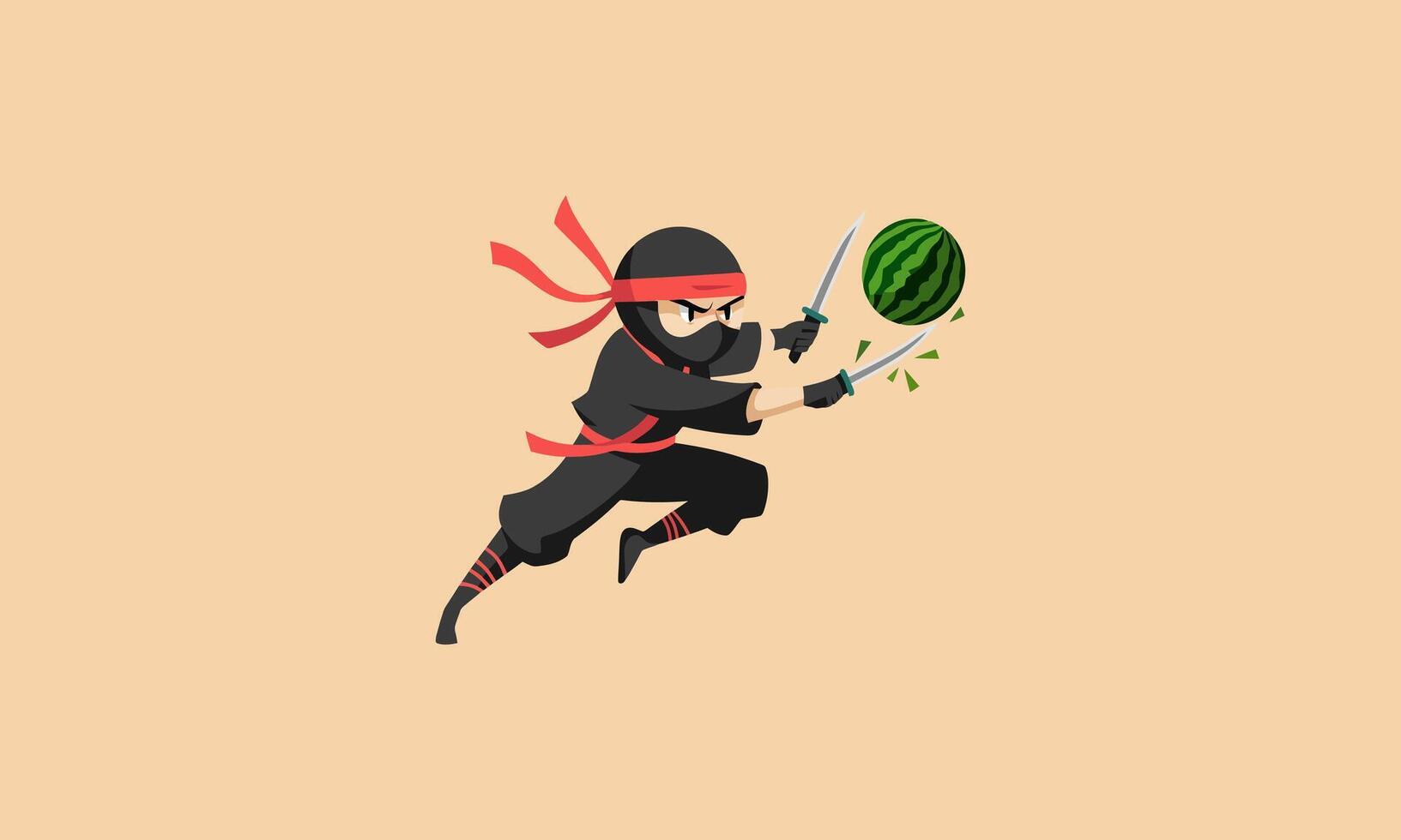 Ninja slicing watermelon with dual swords art vector