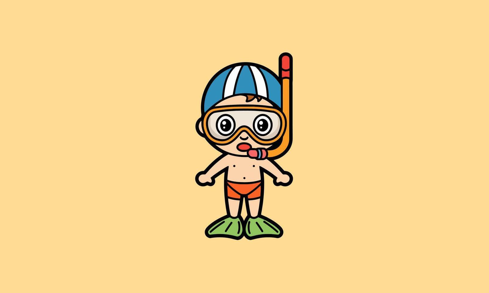 Cute child in snorkel gear ready for swimming. vector