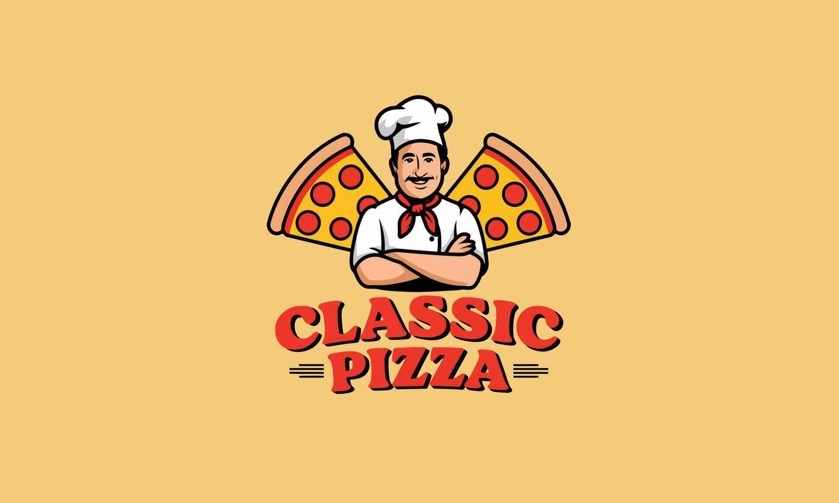 Classic pizza chef with slices in vibrant retro style vector
