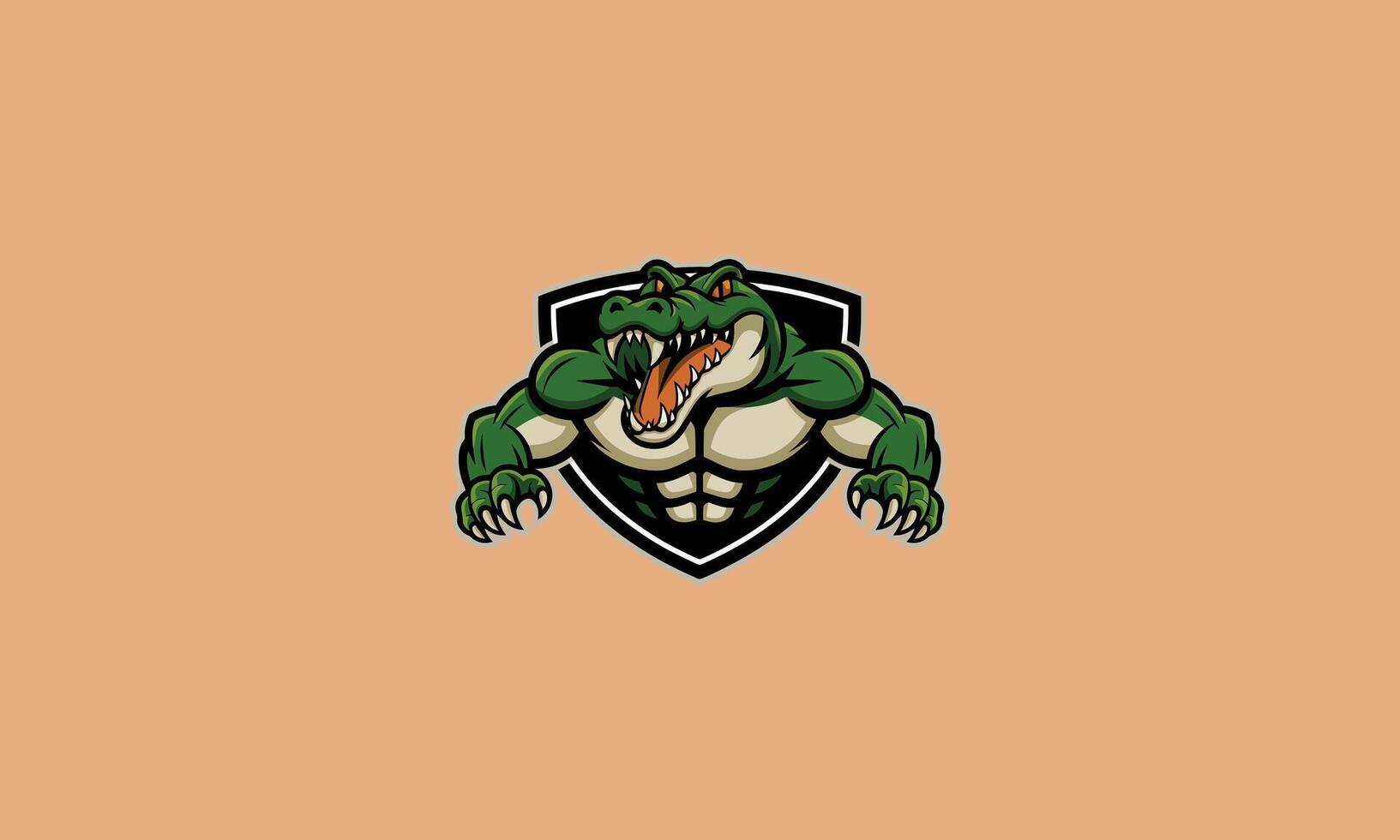 Fierce crocodile mascot with sharp teeth in a bold pose. vector