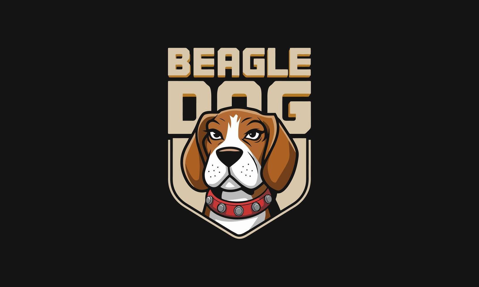 Beagle dog with red collar in bold logo design vector
