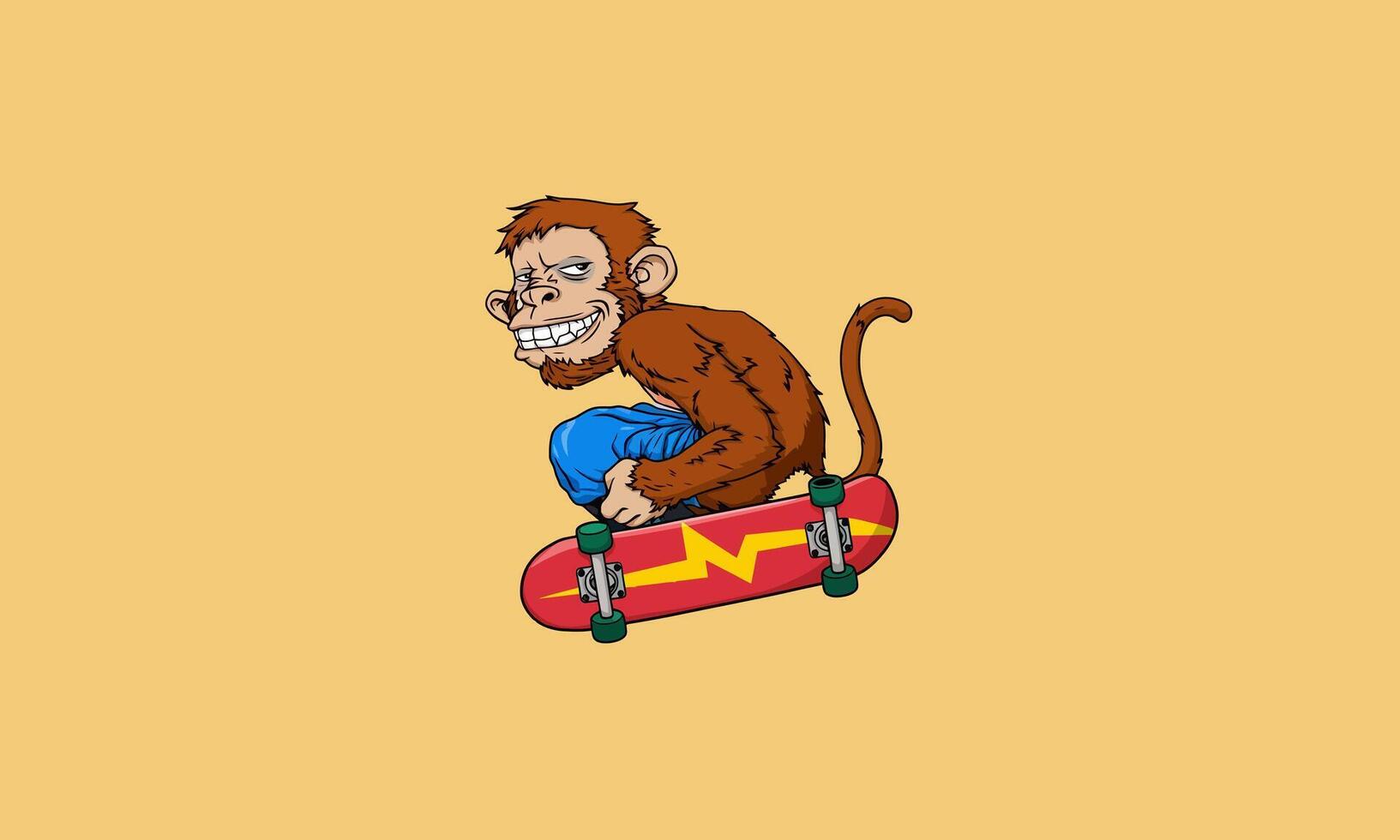 Monkey doing a skateboard trick with a mischievous grin vector