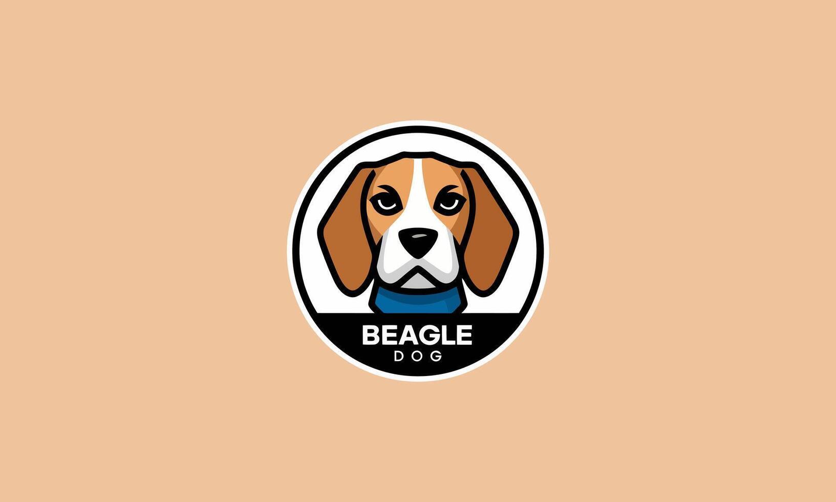 Beagle dog logo with simple design and blue collar illustration vector