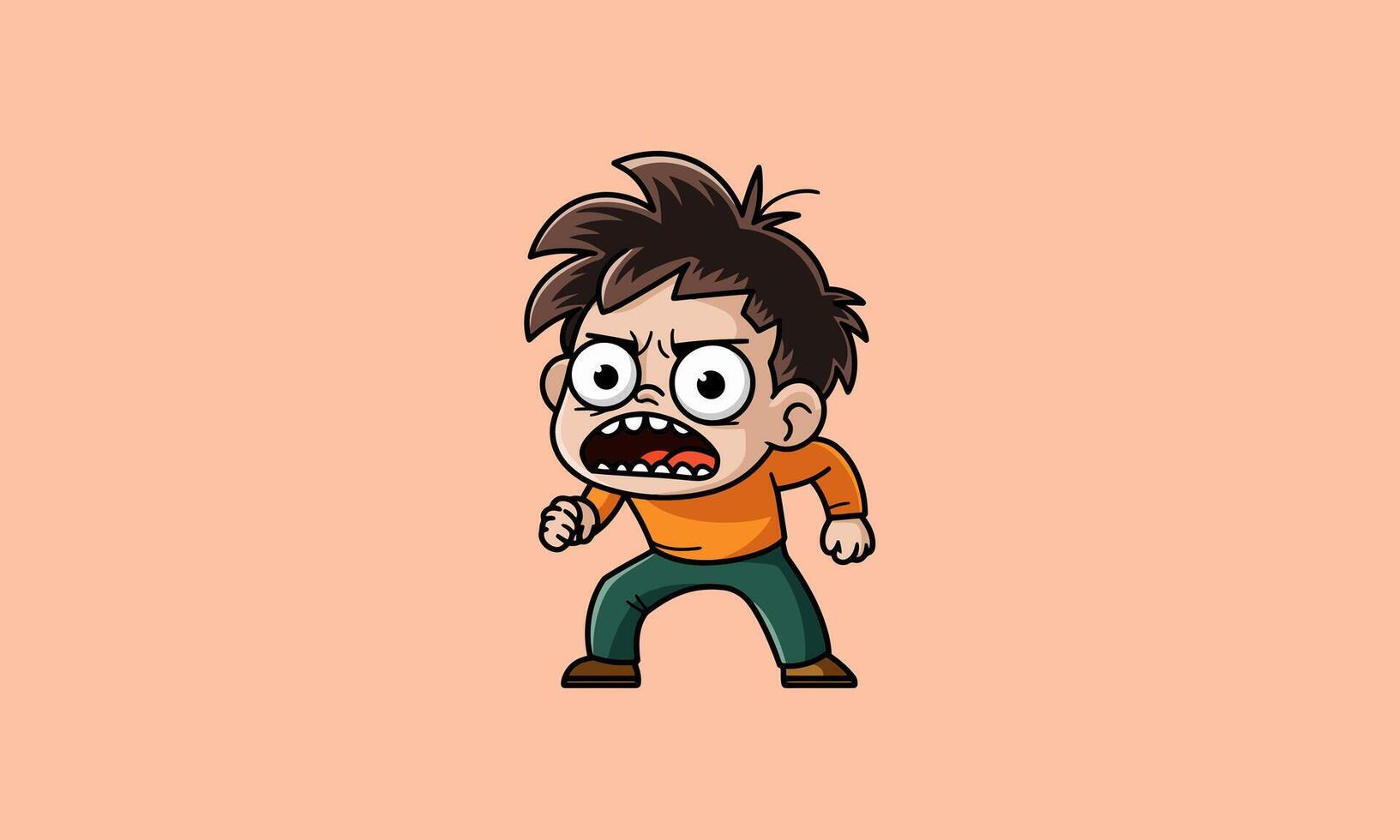 Angry cartoon boy shouting with an expressive face. vector