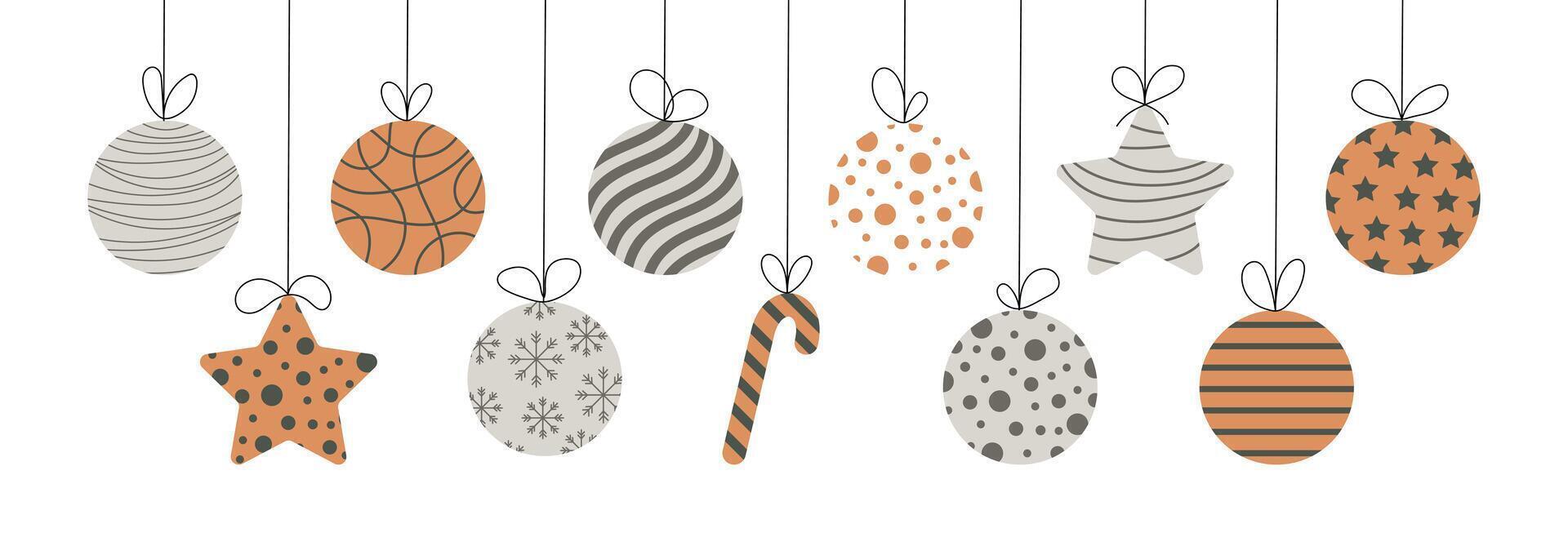 A set of Christmas toys and balls in the Scandinavian style. Holiday decoration elements. Flat illustration vector