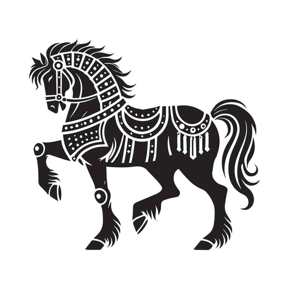 Horse with ornamented armor on its back vector