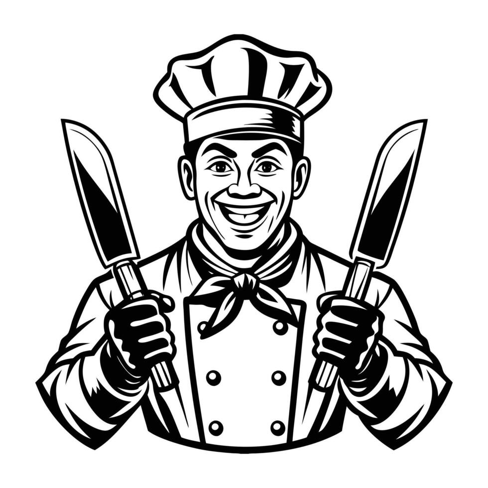 Chef holding two knives vector