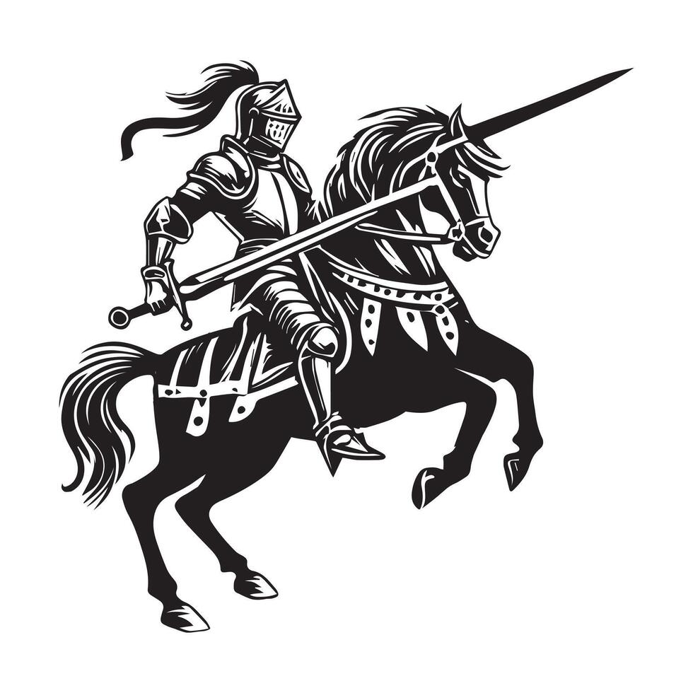 Knight on horseback with sword and shield vector