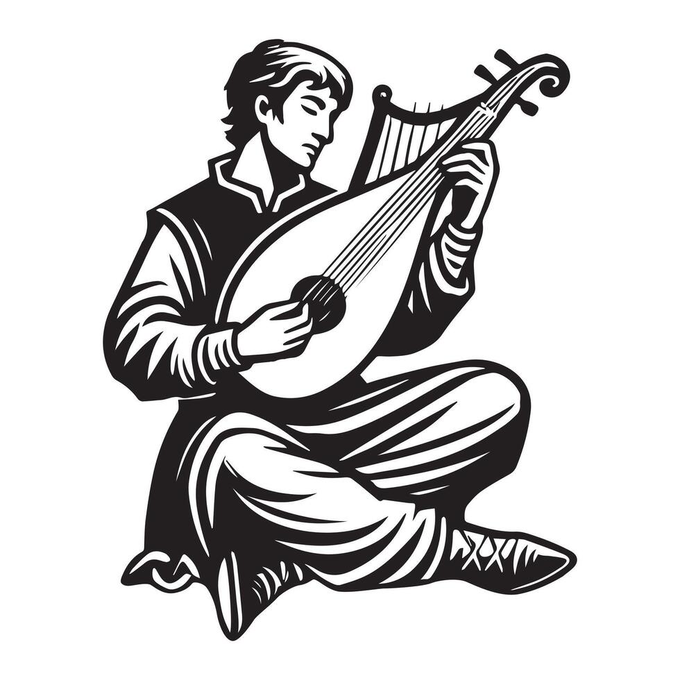 A man playing the lute vector