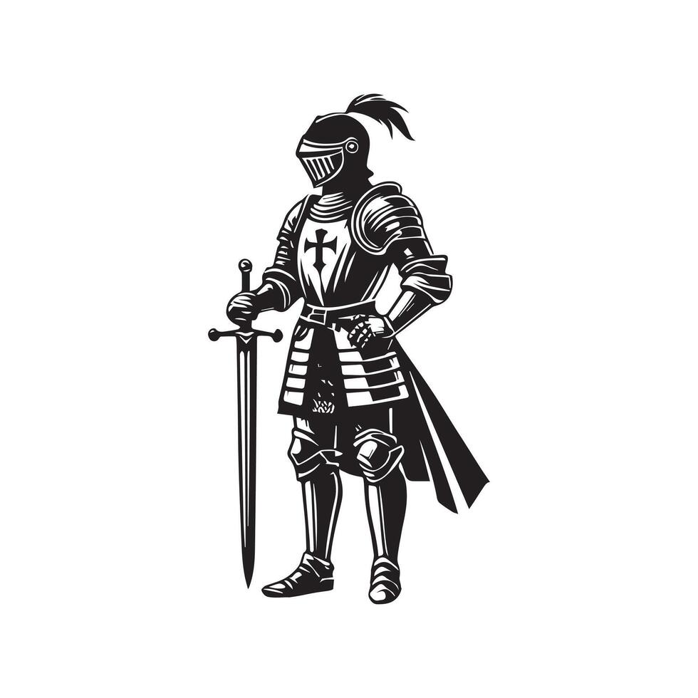 Knight in armor with sword and shield vector