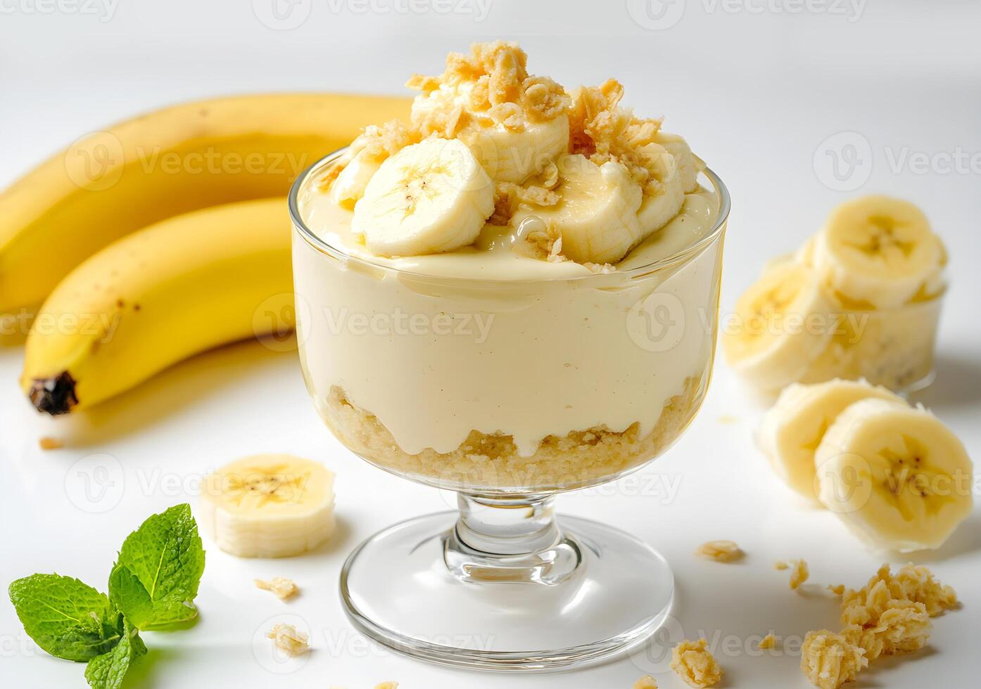 View of Nutritious Delicious ripe Banana Pudding in a bowl photo