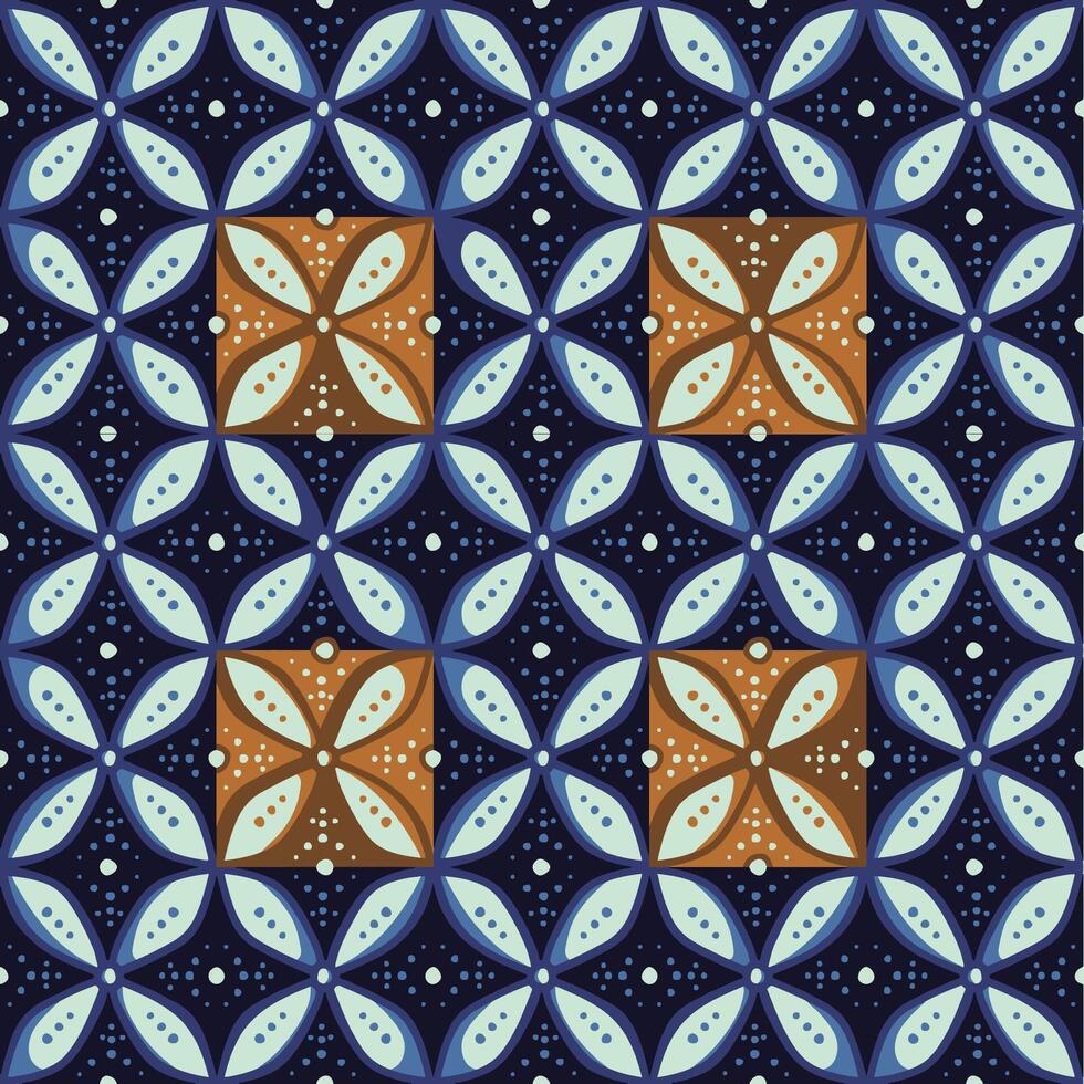 blue Gold Kawung Batik Pattern, Kawung batik is a typical batik that has a geometric motif in rows. vector