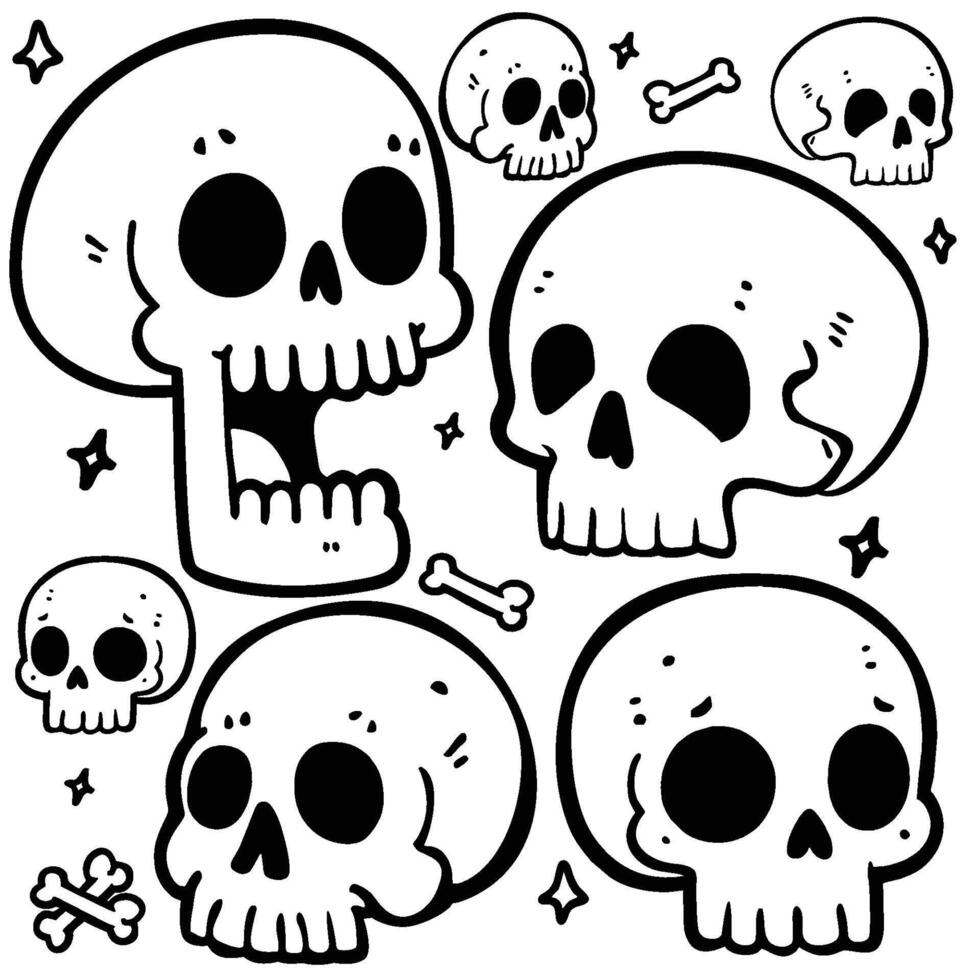 Package of cute cartoon skulls on a clean white background vector