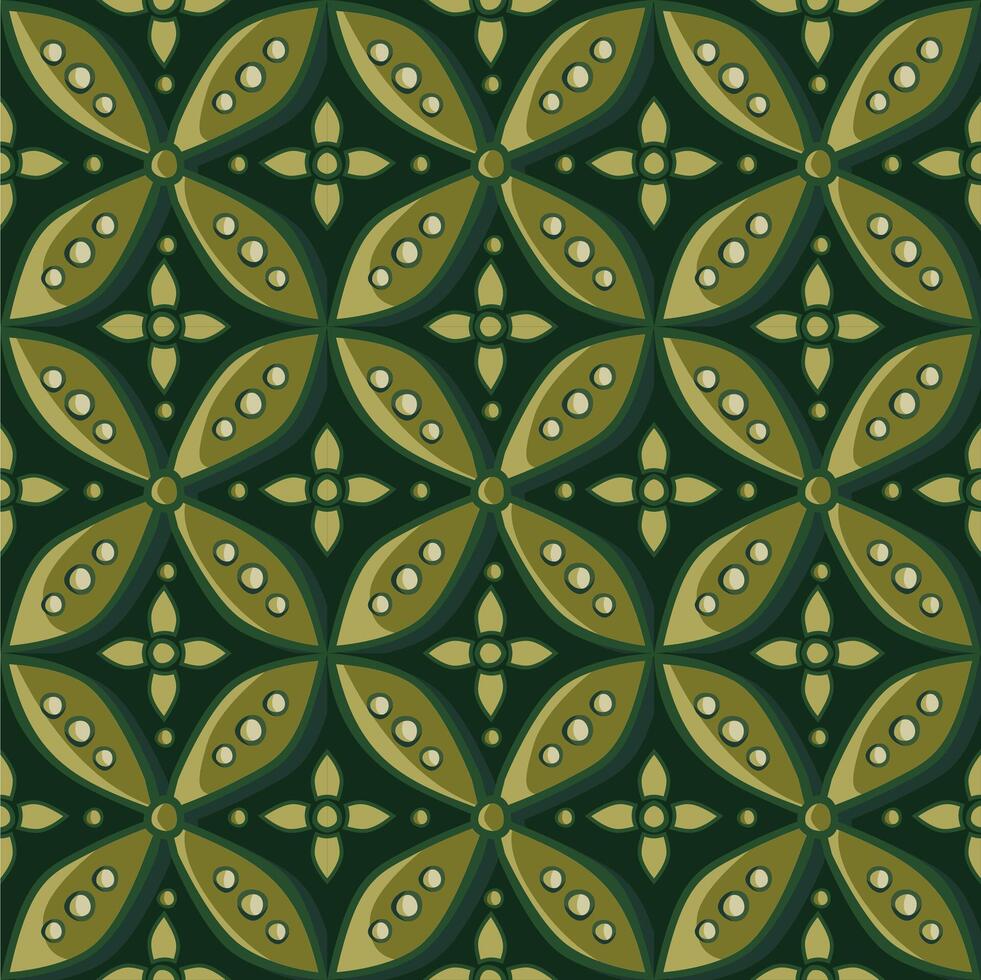 Green Kawung Batik Pattern, Kawung batik is a typical batik that has a geometric motif in rows. vector
