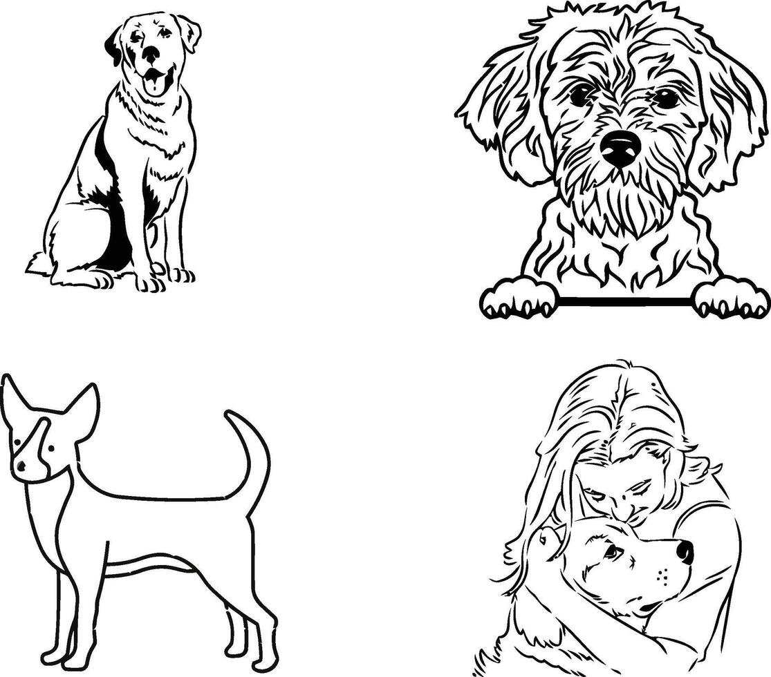 silhouettes of dogs on white background, A Collection of Dog Outlines vector