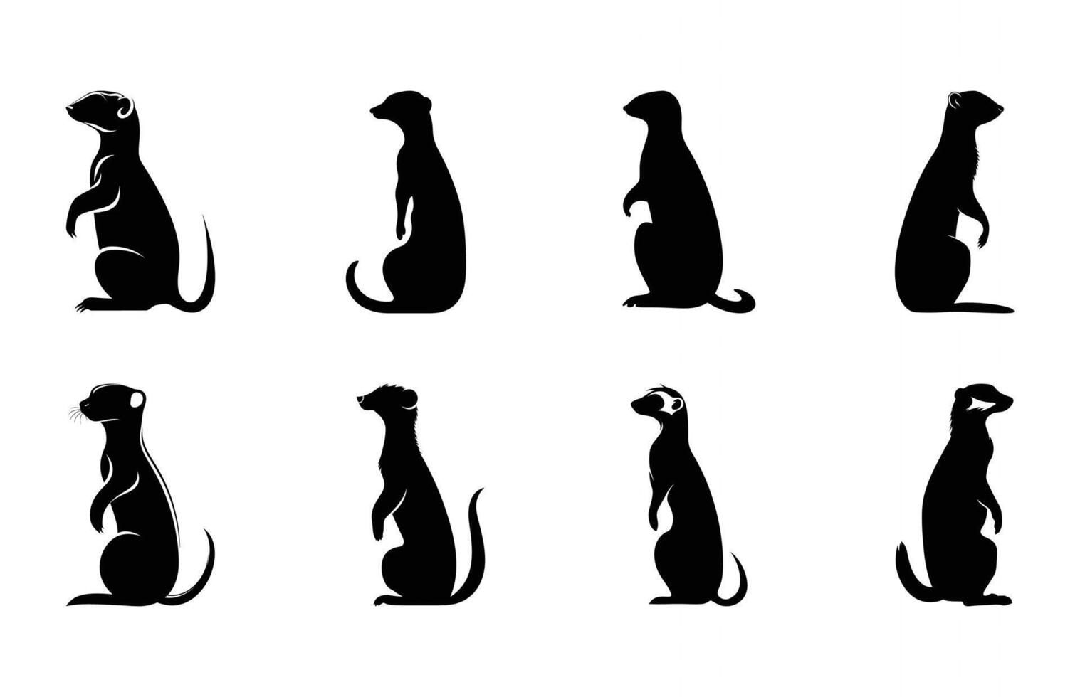 Meerkat Silhouette Clipart Bundle, Meerkat Sitting Black Silhouette Set vector
