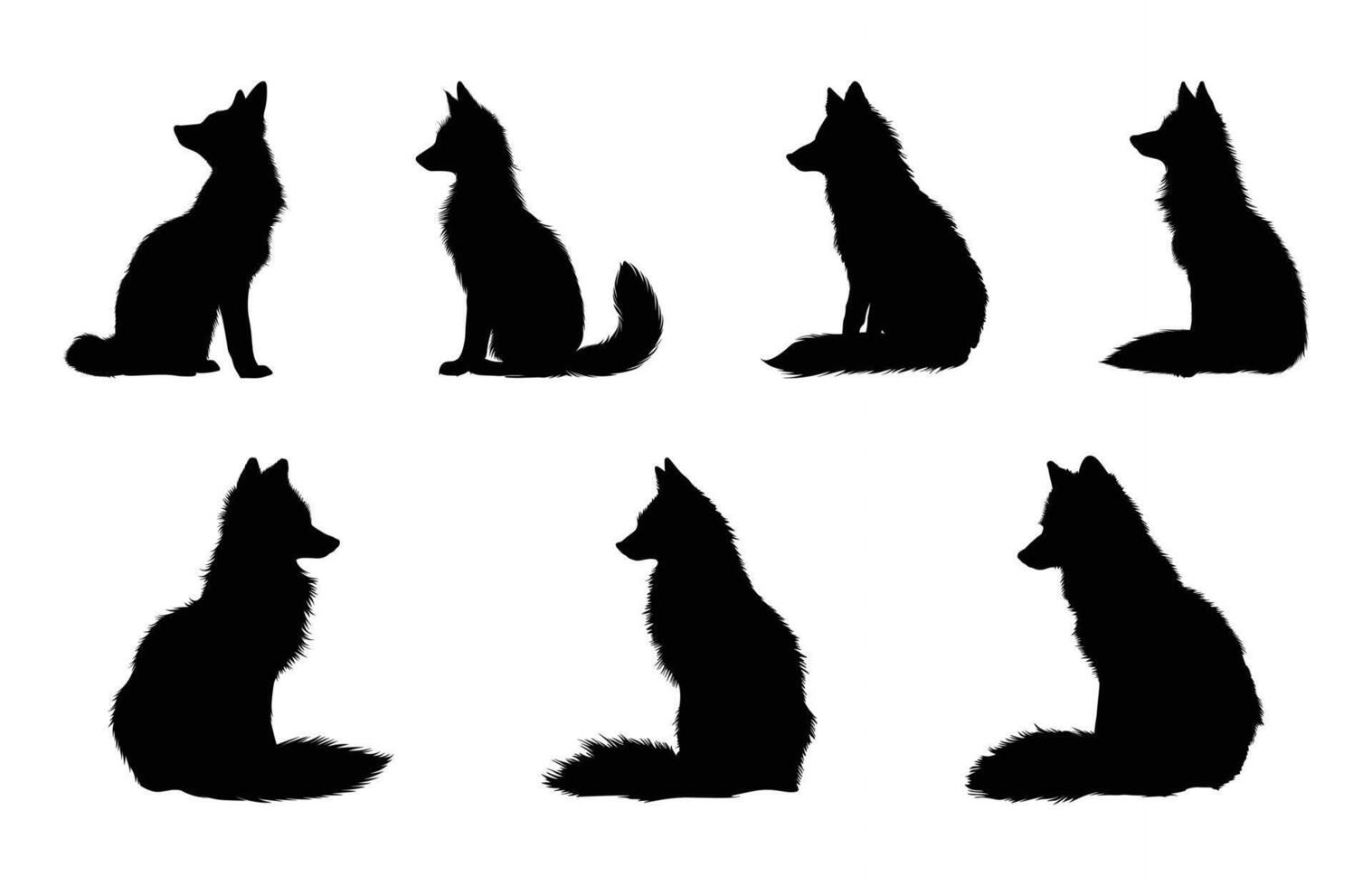 Arctic fox Sitting Silhouette Set vector