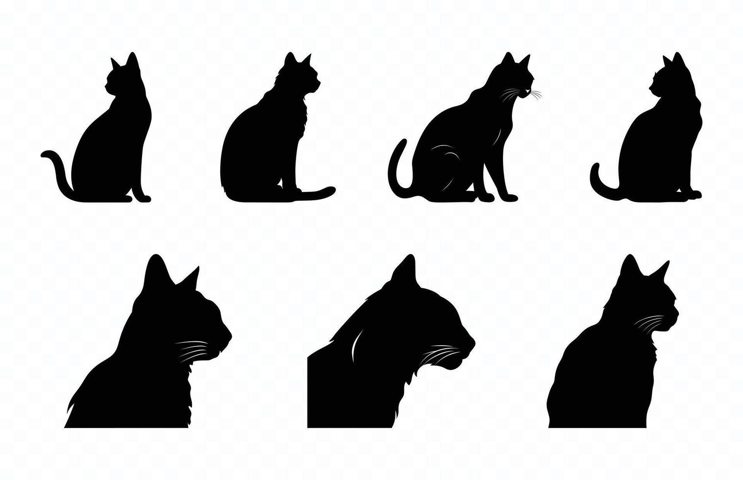 Black Cat Sitting Silhouette Clipart Set vector
