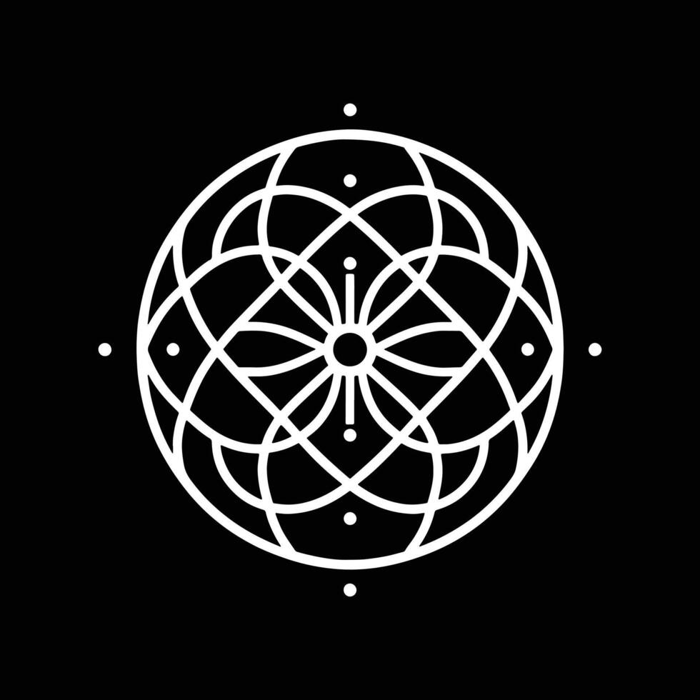 A white circular logo with a flower in the center vector