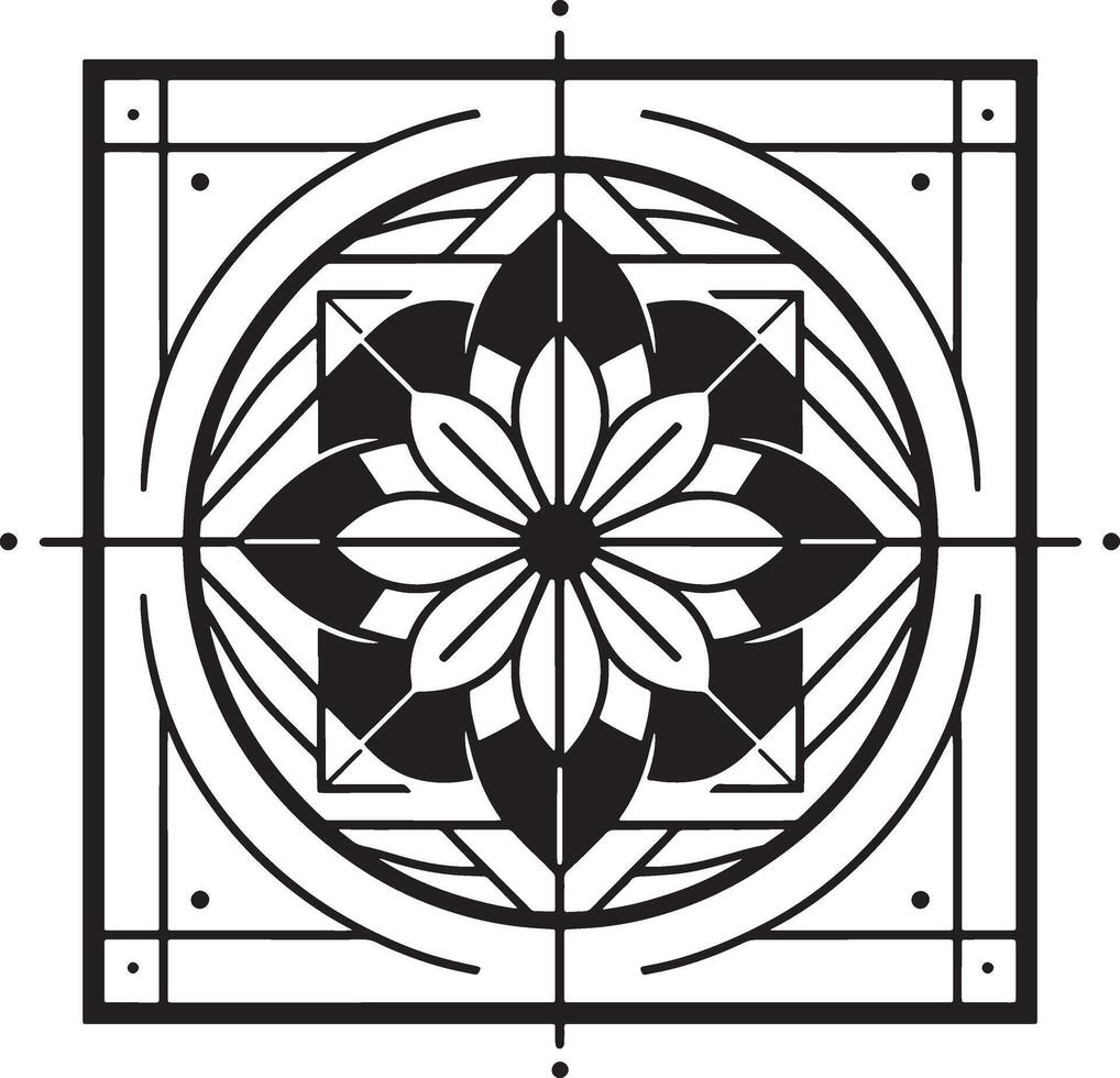 A black and white drawing of a flower in a square vector