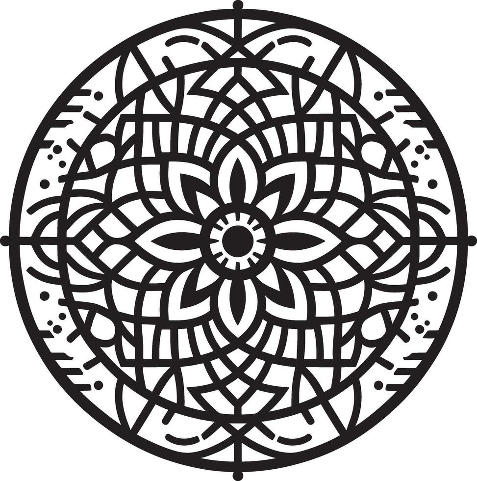 A circular mandala design in black and white vector