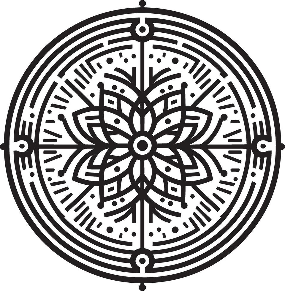 A circular design with a flower in the center vector