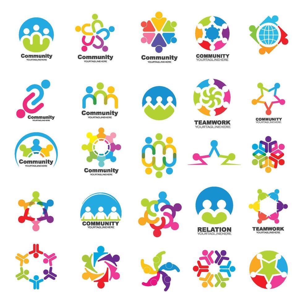 25 set icon and logo of Community, network and social design vector