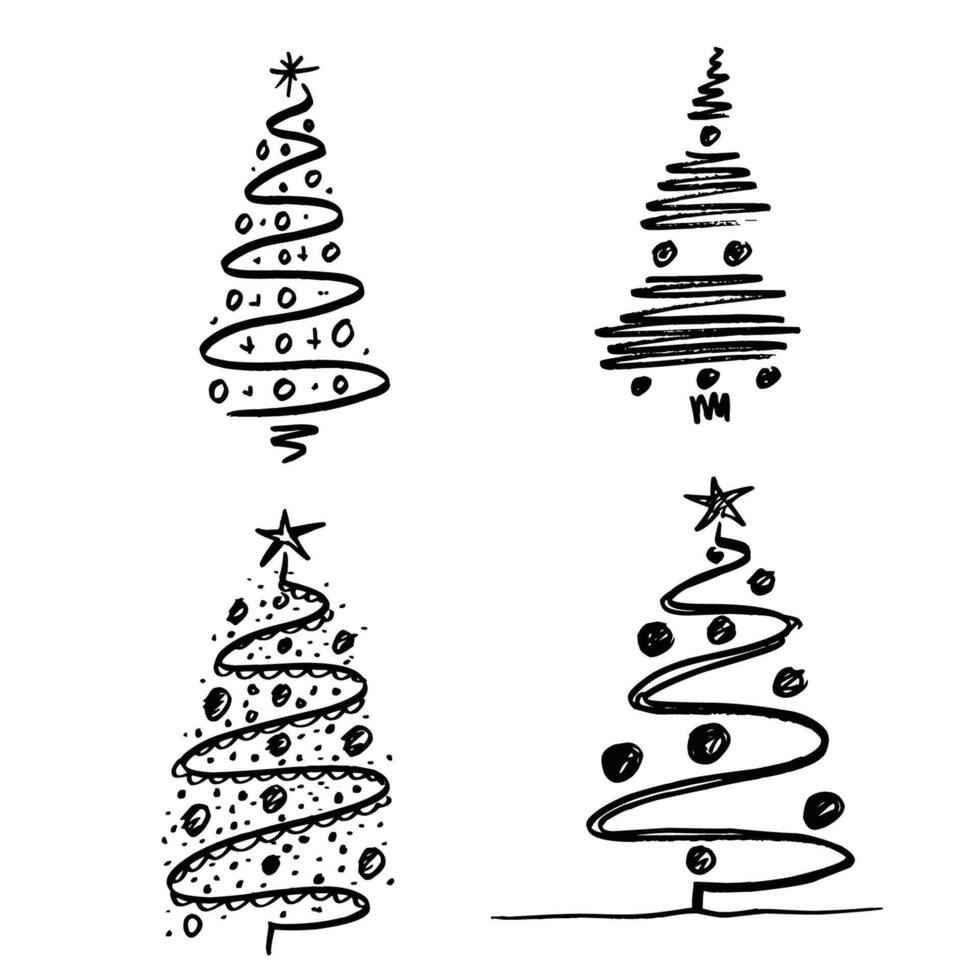 sketch Christmas trees line art hand drawn vector