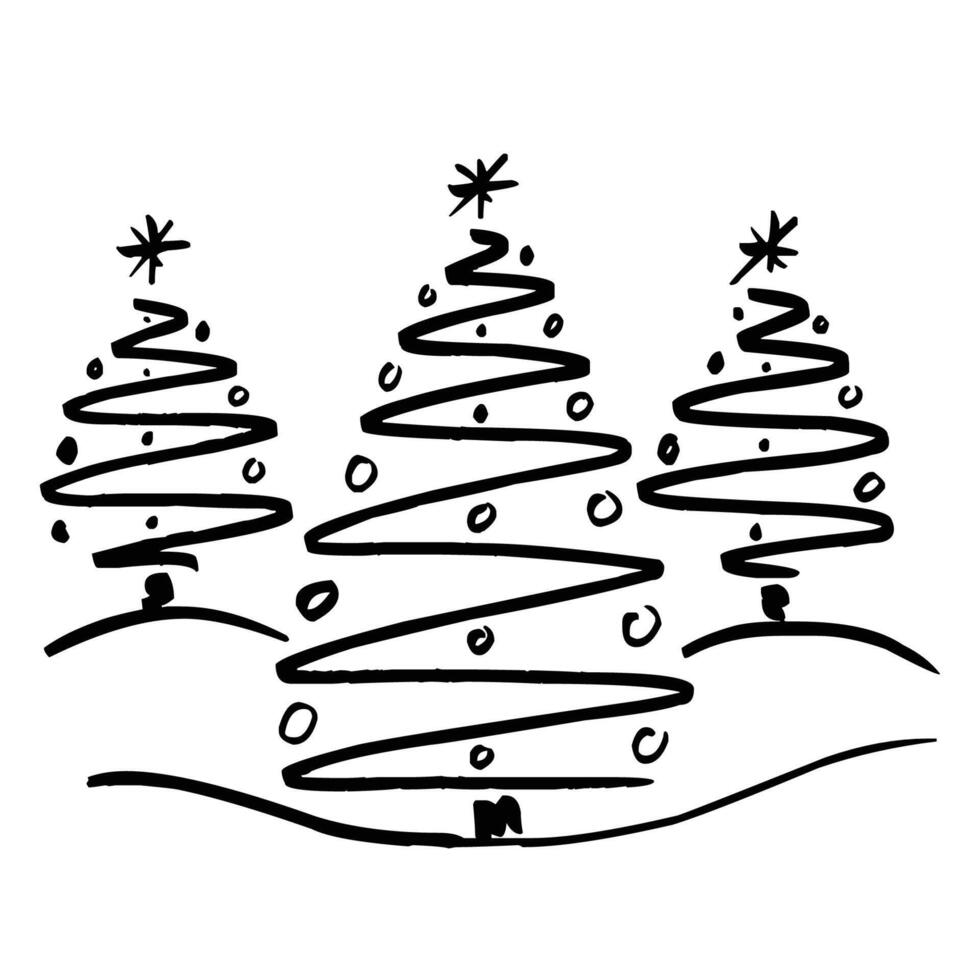 black and white, sketch Christmas trees line art hand drawn vector